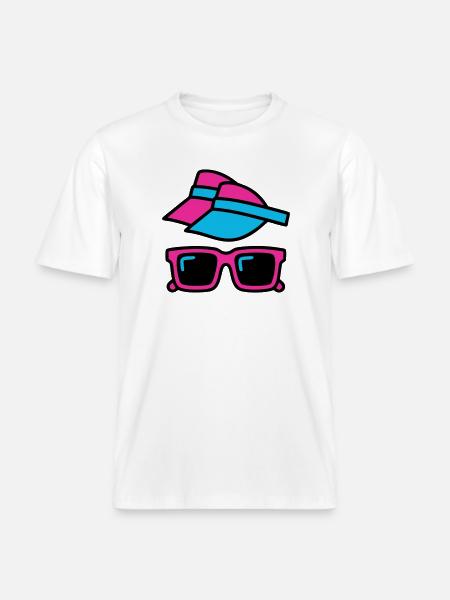 80s Sun Visor Glasses Set - RELAXED FIT Unisex Organic T-Shirt - white