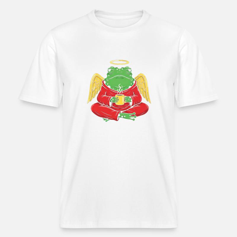 EngelFrosch mit Kaffeetasse -  RELAXED FIT Unisex Organic T-Shirt - Weiß