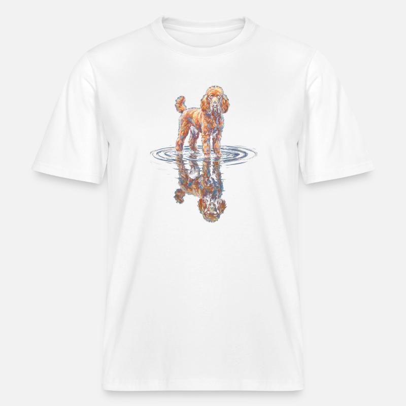 Caniche avec réflexion dans l’eau -  T-shirt unisexe RELAXED FIT en coton bio - blanc