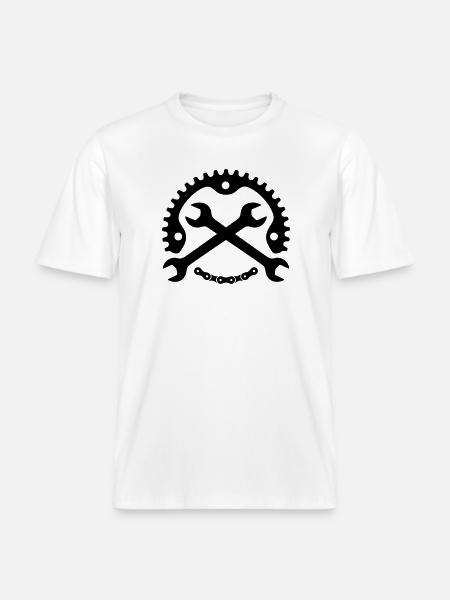 Bike Mechanic – Chainring Logo -  RELAXED FIT Unisex Organic T-Shirt - white