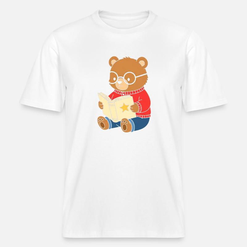 Bärchen liest Sternenbuch -  RELAXED FIT Unisex Organic T-Shirt - Weiß