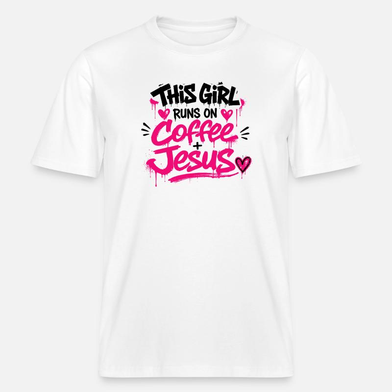 Coffee Jesus Graffiti - T-shirt unisexe RELAXED FIT en coton bio - blanc