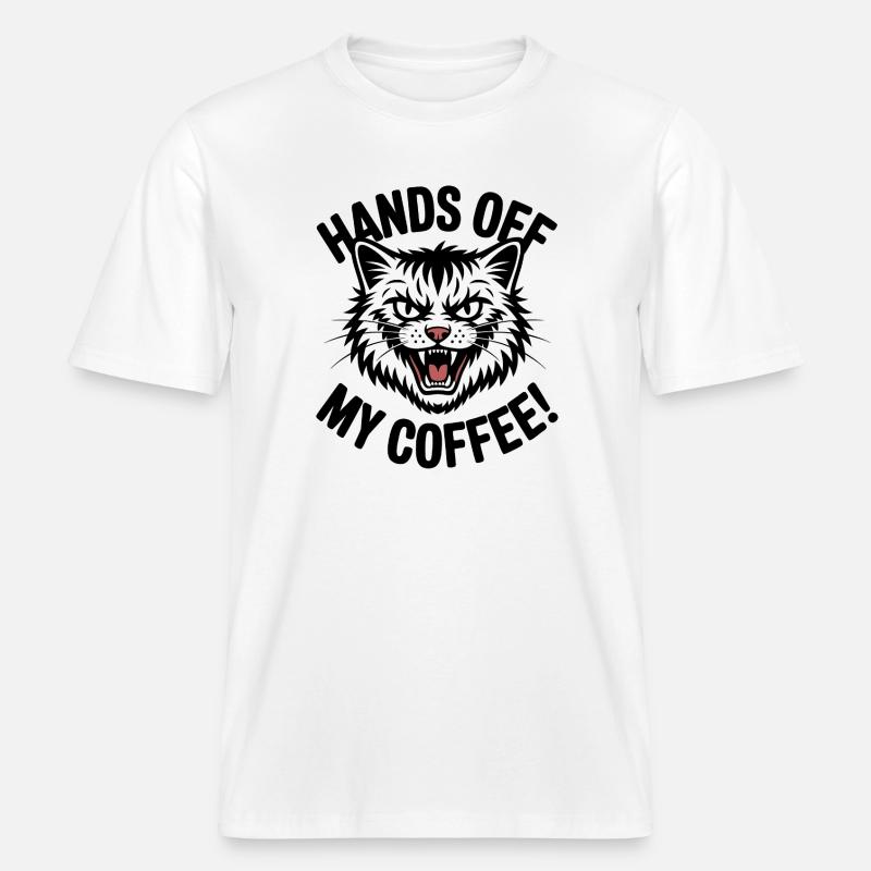 Grumpy Kaffeekatze -  RELAXED FIT Unisex Organic T-Shirt - Weiß