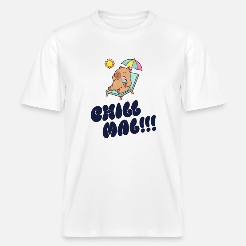 Sonnenbär am Strand mit Eis -  RELAXED FIT Unisex Organic T-Shirt - Weiß