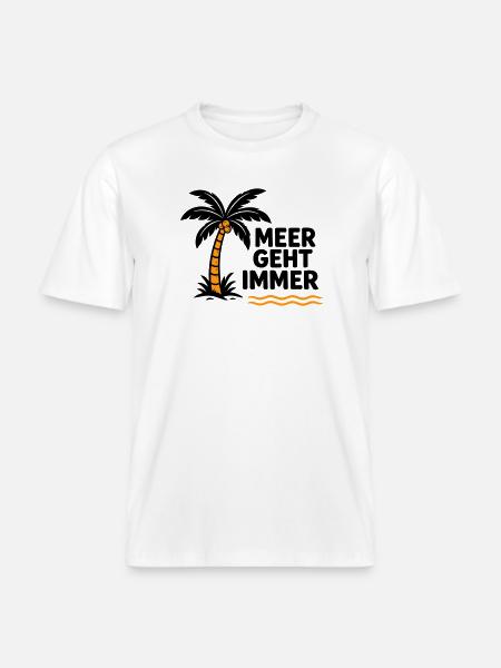 Orangen Palme am Meer -  RELAXED FIT Unisex Organic T-Shirt - Weiß