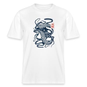 Oktopus Vintage Grunge -  RELAXED FIT Unisex Organic T-Shirt - Weiß - Vorne - Alina (178cm) & Michal (187cm)
