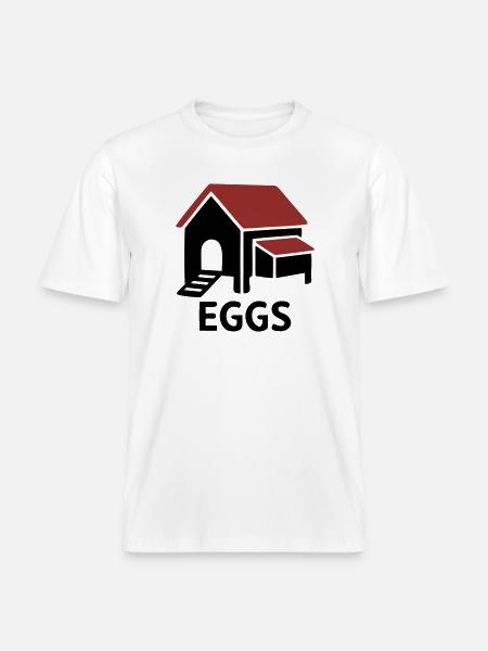 Chicken Coop Eggs Badge -  RELAXED FIT Unisex Organic T-Shirt - white