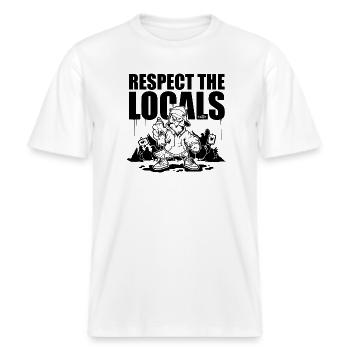 respect the locals graffiti taube -  RELAXED FIT Unisex Organic T-Shirt - Weiß - Vorne - Alina (178cm) & Michal (187cm)