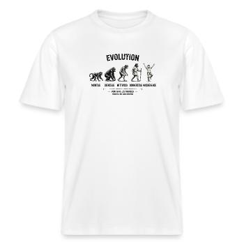EVOLUTION  Von Affe zu Mensch  Montag - Wochenende -  RELAXED FIT Unisex Organic T-Shirt - Weiß - Vorne - Alina (178cm) & Michal (187cm)