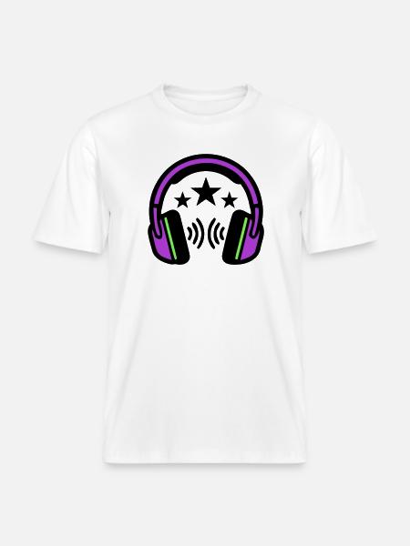 DJ Headphones Sound Logo -  RELAXED FIT Unisex Organic T-Shirt - white