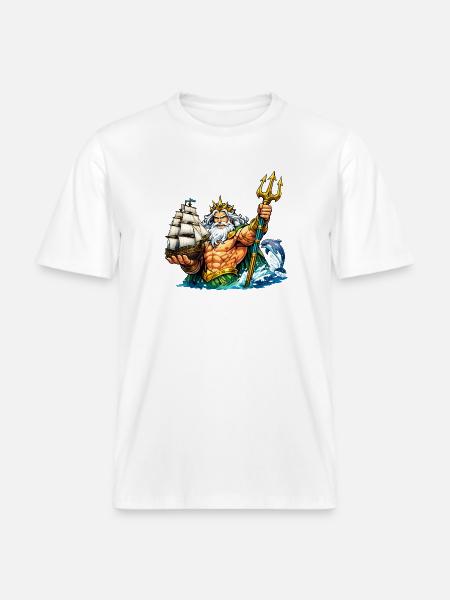 Neptune with sailing ship -  RELAXED FIT Unisex Organic T-Shirt - white