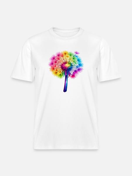 Regenbogen-Pusteblume - RELAXED FIT Unisex Organic T-Shirt - Weiß