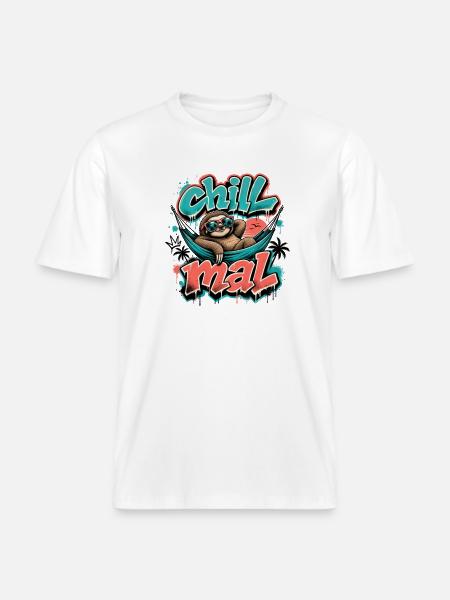 Chill Times Cool Sloth Graffiti Design - RELAXED FIT Unisex Organic T-Shirt - white
