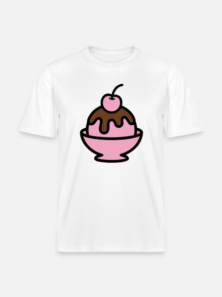 Sundae Cherry Artwork - RELAXED FIT Unisex Organic T-Shirt - white