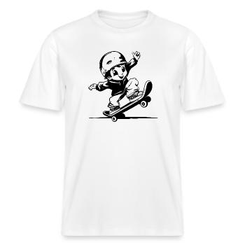 Cartoon Skateboarding Kind -  RELAXED FIT Unisex Organic T-Shirt - Weiß - Vorne - Alina (178cm) & Michal (187cm)