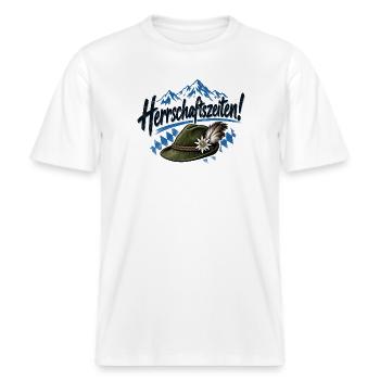 Herrschaftszeiten Trachten Outfit -  RELAXED FIT Unisex Organic T-Shirt - Weiß - Vorne - Alina (178cm) & Michal (187cm)