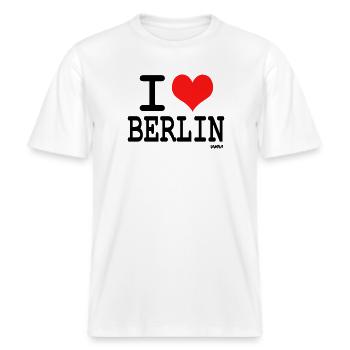 i love berlin -  RELAXED FIT Unisex Organic T-Shirt - Weiß - Vorne - Alina (178cm) & Michal (187cm)