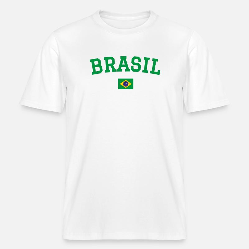 Drapeau du Brésil Conception Vert -  T-shirt unisexe RELAXED FIT en coton bio - blanc