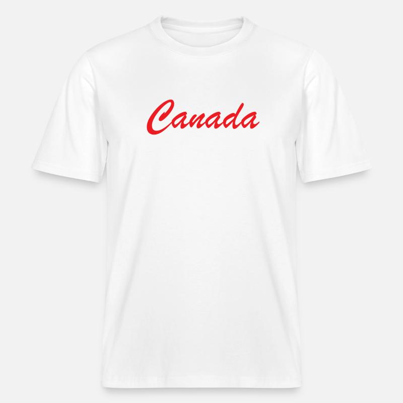 Canada Script Lettering Red -  RELAXED FIT Unisex Organic T-Shirt - white
