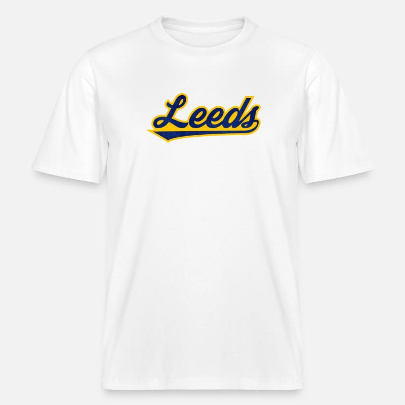 Leeds Script Logo Blau Gelb - RELAXED FIT Unisex Organic T-Shirt - Weiß