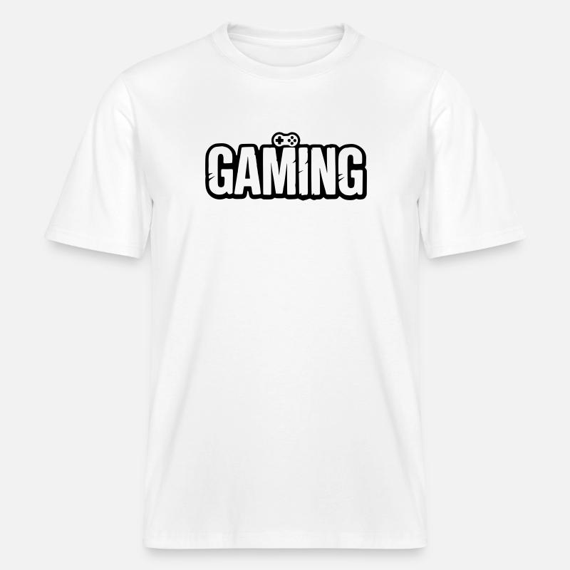 Gaming_Schrift_mit_Conroller -  T-shirt unisexe RELAXED FIT en coton bio - blanc