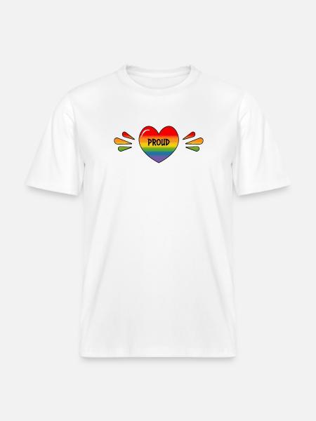Rainbow LGBT Proud Heart -  RELAXED FIT Unisex Organic T-Shirt - white