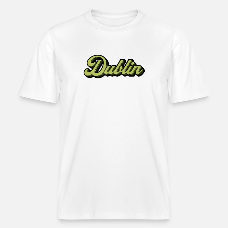 Dublin Retro Script in Lime -  T-shirt unisexe RELAXED FIT en coton bio - blanc