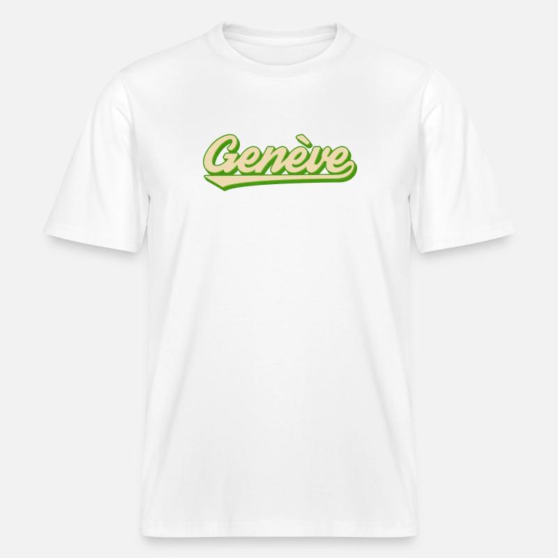 Genève Retro Script Limette -  RELAXED FIT Unisex Organic T-Shirt - Weiß