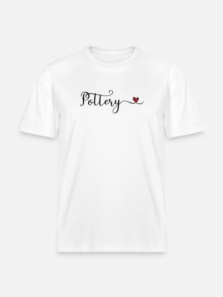 Pottery Heart Typography Gift - RELAXED FIT Unisex Organic T-Shirt - white