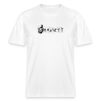 Angst beduimelt omhoog ironisch ontwerp voor geestelijke gezondheid -  Uniseks RELAXED FIT bio-T-shirt - wit - Voor - Alina (178cm) & Michal (187cm)