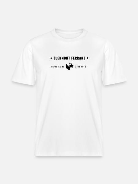 Clermont Ferrand France Coordonnées Globe - T-shirt unisexe RELAXED FIT en coton bio - blanc