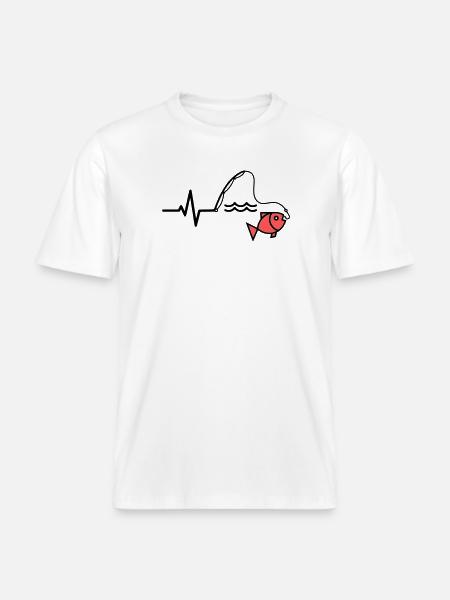 EKG Angelrute Fisch Outline - RELAXED FIT Unisex Organic T-Shirt - Weiß