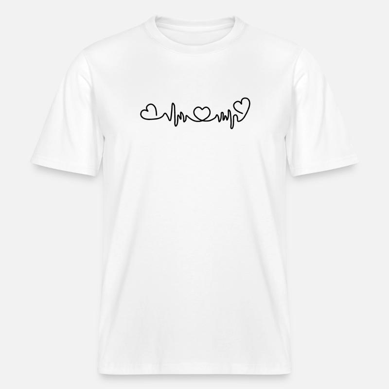 Herzfrequenz mit drei Herzen -  RELAXED FIT Unisex Organic T-Shirt - Weiß