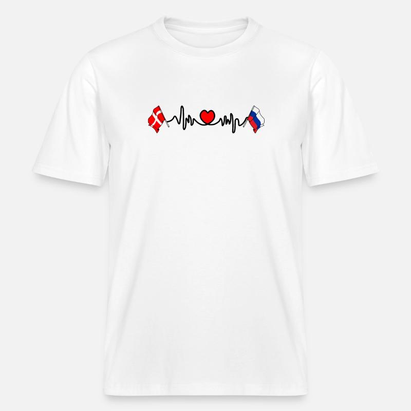 Cardio cardiaque Drapeau Danemark, drapeau Russie -  T-shirt unisexe RELAXED FIT en coton bio - blanc