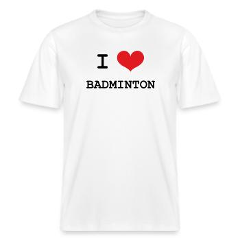 Badminton - Sport - Racket -  RELAXED FIT Unisex Organic T-Shirt - white - Front - Alina (178cm) & Michal (187cm)