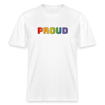 Regenbogen proud schwarz -  RELAXED FIT Unisex Organic T-Shirt - Weiß - Vorne - Alina (178cm) & Michal (187cm)