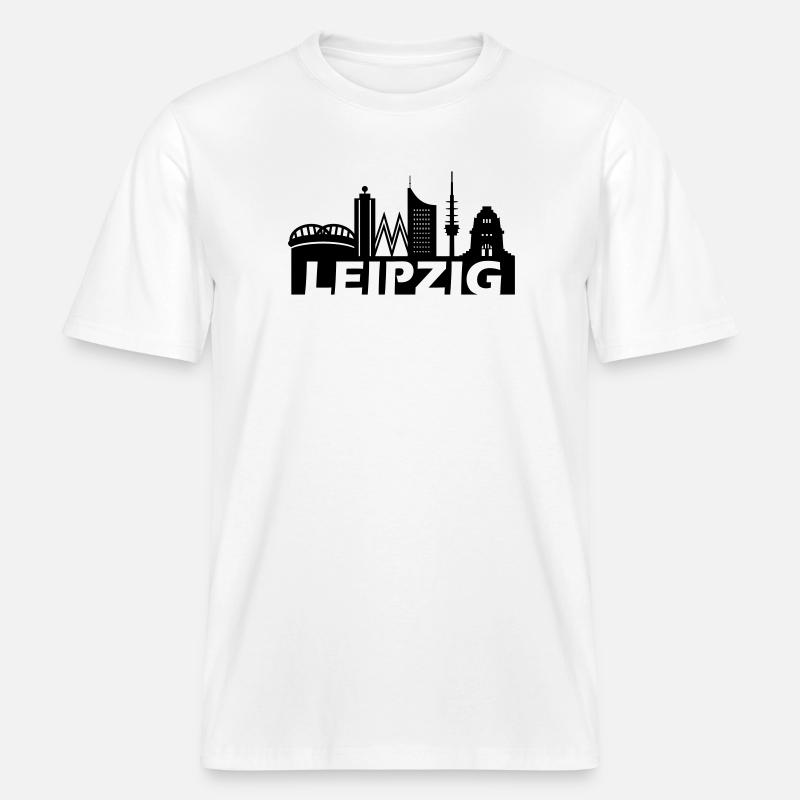 Skyline de Leipzig -  T-shirt unisexe RELAXED FIT en coton bio - blanc