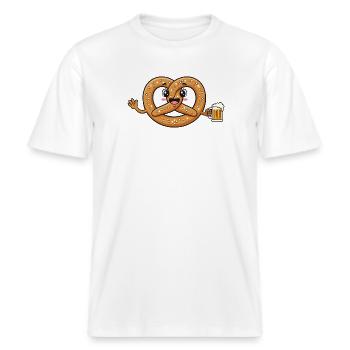 Brezn-Alarm – Brezel Wiesen Bierfest -  RELAXED FIT Unisex Organic T-Shirt - Weiß - Vorne - Alina (178cm) & Michal (187cm)