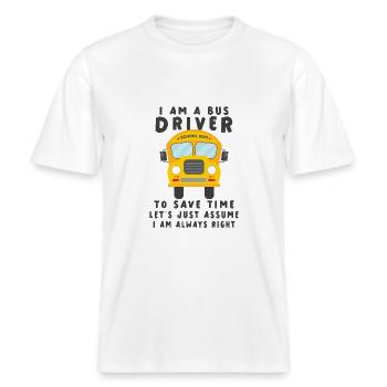Funny School Bus Driver Appreciation anniversary -  RELAXED FIT Unisex Organic T-Shirt - Weiß - Vorne - Alina (178cm) & Michal (187cm)