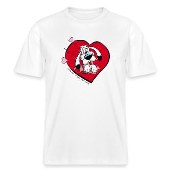 Asterix & Obelix - Idefix mit Herz -  RELAXED FIT Unisex Organic T-Shirt - Weiß - Vorne - Alina (178cm) & Michal (187cm)