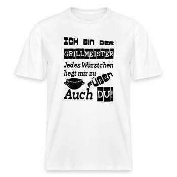 Grillmeister Spruch Grill grillen Geschenk Spruch -  RELAXED FIT Unisex Organic T-Shirt - Weiß - Vorne - Alina (178cm) & Michal (187cm)