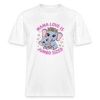 Mama Elefant Shirt Muttertag Geschenk Mutterliebe -  RELAXED FIT Unisex Organic T-Shirt - Weiß - Vorne - Alina (178cm) & Michal (187cm)