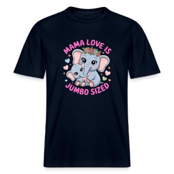Mama Elefant Shirt Muttertag Geschenk Mutterliebe -  RELAXED FIT Unisex Organic T-Shirt - Navy - Vorne - Alina (178cm) & Michal (187cm)