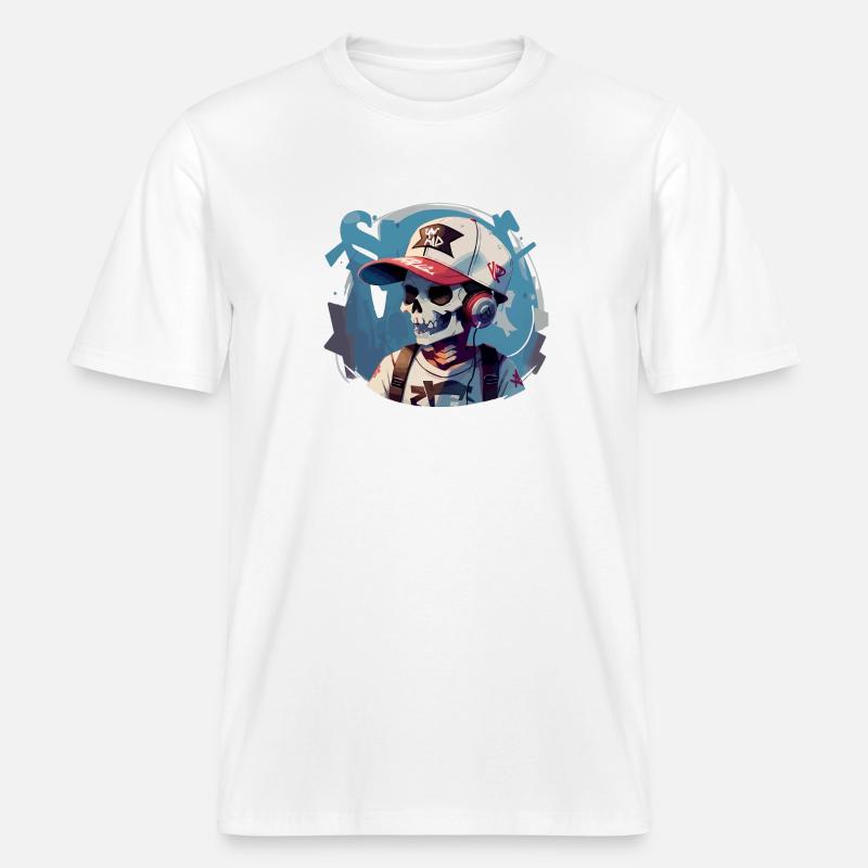 Crâne de graffiti avec écouteurs -  T-shirt unisexe RELAXED FIT en coton bio - blanc
