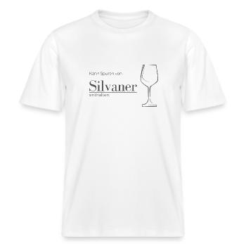 Kann Spuren von Silvaner enthalten -  RELAXED FIT Unisex Organic T-Shirt - Weiß - Vorne - Alina (178cm) & Michal (187cm)