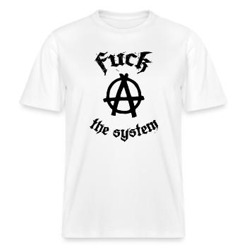 Fuck the System -  T-shirt unisexe RELAXED FIT en coton bio - blanc - Devant - Alina (178cm) & Michal (187cm)