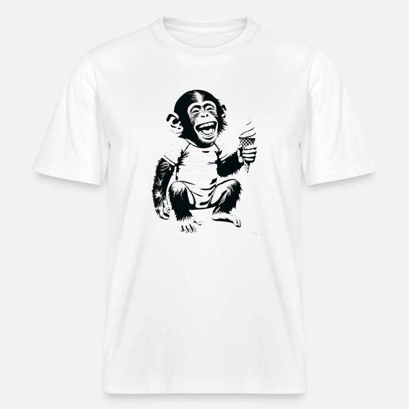 Verspielter Affe mit Eiscreme-Design -  RELAXED FIT Unisex Organic T-Shirt - Weiß