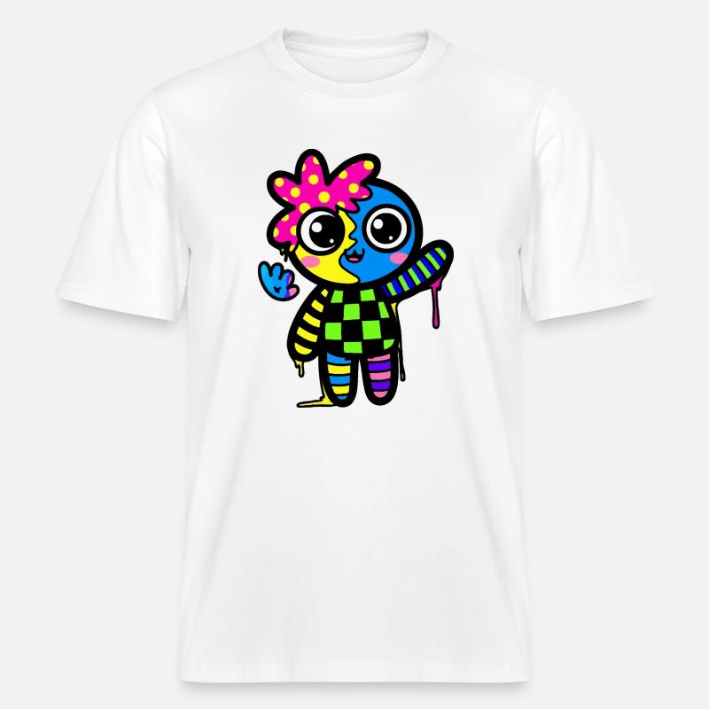 Split Face Regenbogen Pop Art -  RELAXED FIT Unisex Organic T-Shirt - Weiß