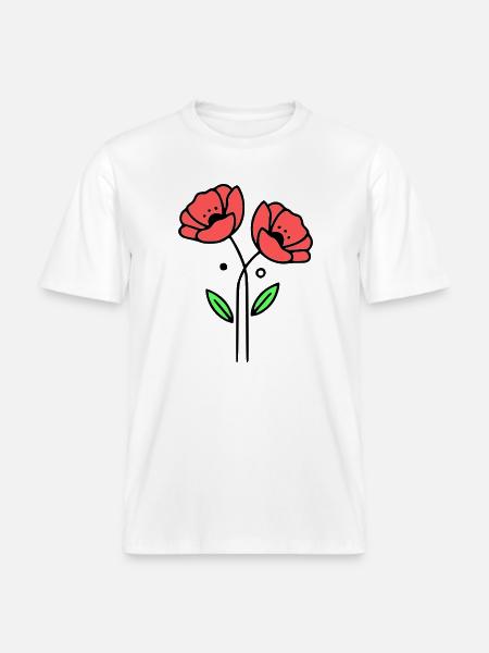 mohnblume-mohnblumen-minimalistisch-line-art-5 - RELAXED FIT Unisex Organic T-Shirt - Weiß