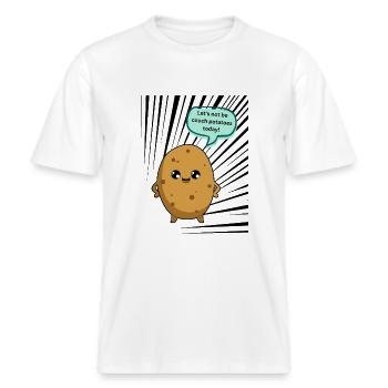 Potato - Let's not be couch potatoes today! -  RELAXED FIT Unisex Organic T-Shirt - Weiß - Vorne - Alina (178cm) & Michal (187cm)